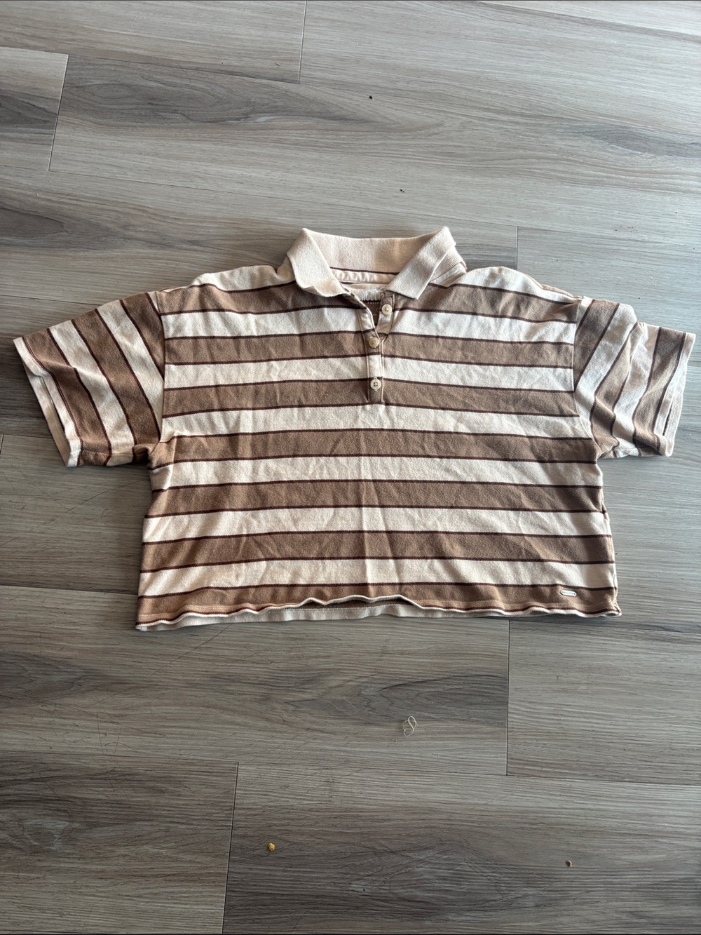Hollister Cream & Brown Striped Polo